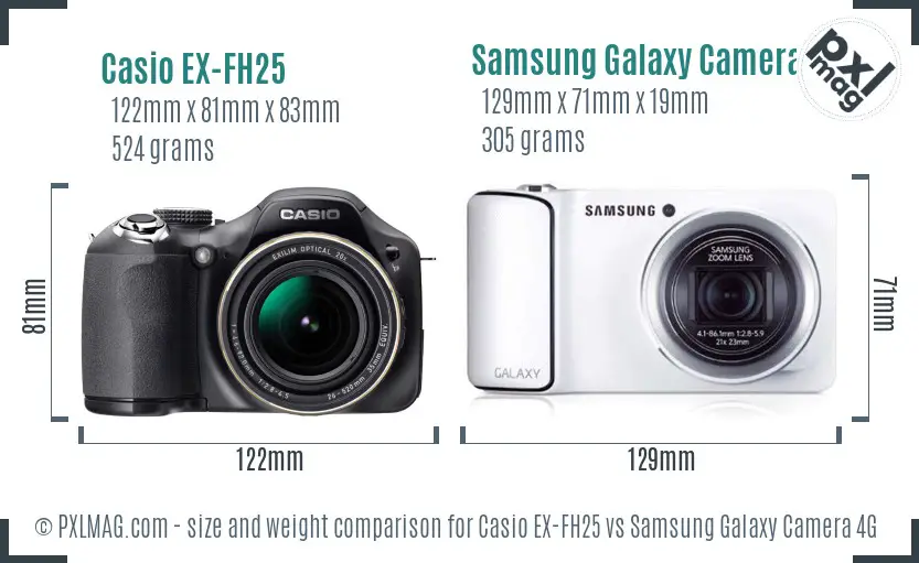 Casio EX-FH25 vs Samsung Galaxy Camera 4G size comparison