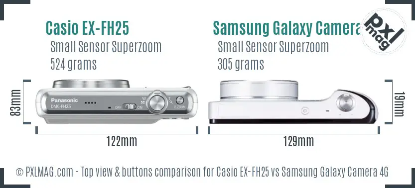 Casio EX-FH25 vs Samsung Galaxy Camera 4G top view buttons comparison