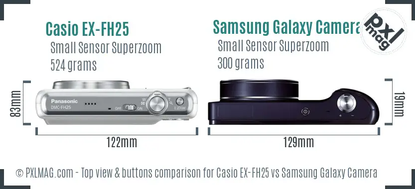 Casio EX-FH25 vs Samsung Galaxy Camera top view buttons comparison