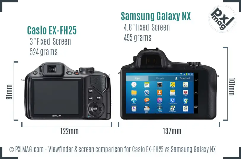 Casio EX-FH25 vs Samsung Galaxy NX Screen and Viewfinder comparison Casio EX-FH25 vs Samsung Galaxy NX Screen and Viewfinder comparison