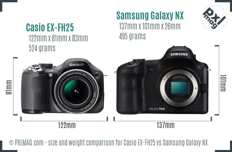 Casio EX-FH25 vs Samsung Galaxy NX size comparison Casio EX-FH25 vs Samsung Galaxy NX size comparison