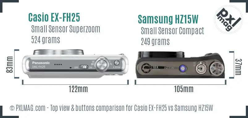 Casio EX-FH25 vs Samsung HZ15W top view buttons comparison