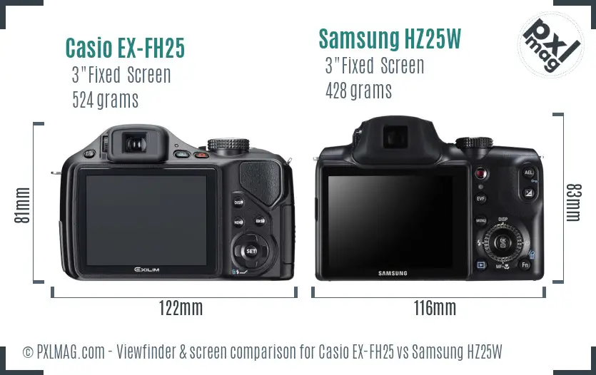 Casio EX-FH25 vs Samsung HZ25W Screen and Viewfinder comparison
