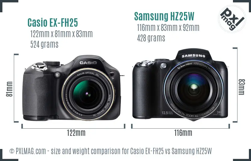 Casio EX-FH25 vs Samsung HZ25W size comparison