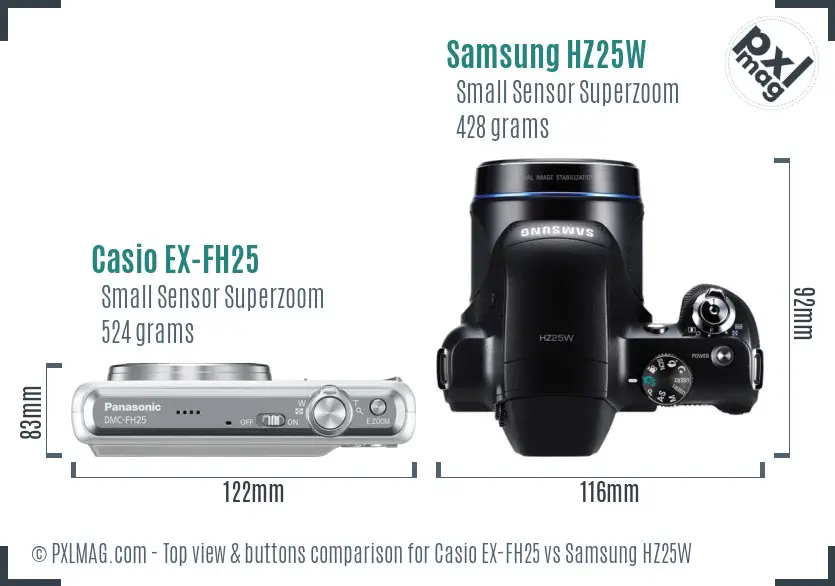 Casio EX-FH25 vs Samsung HZ25W top view buttons comparison