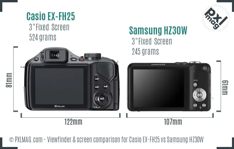 Casio EX-FH25 vs Samsung HZ30W Screen and Viewfinder comparison