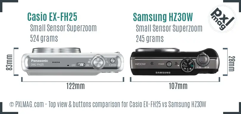Casio EX-FH25 vs Samsung HZ30W top view buttons comparison