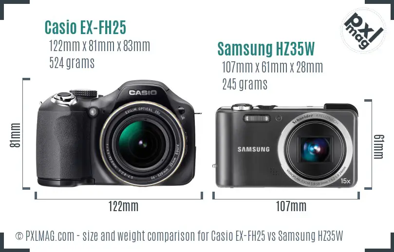 Casio EX-FH25 vs Samsung HZ35W size comparison Casio EX-FH25 vs Samsung HZ35W size comparison