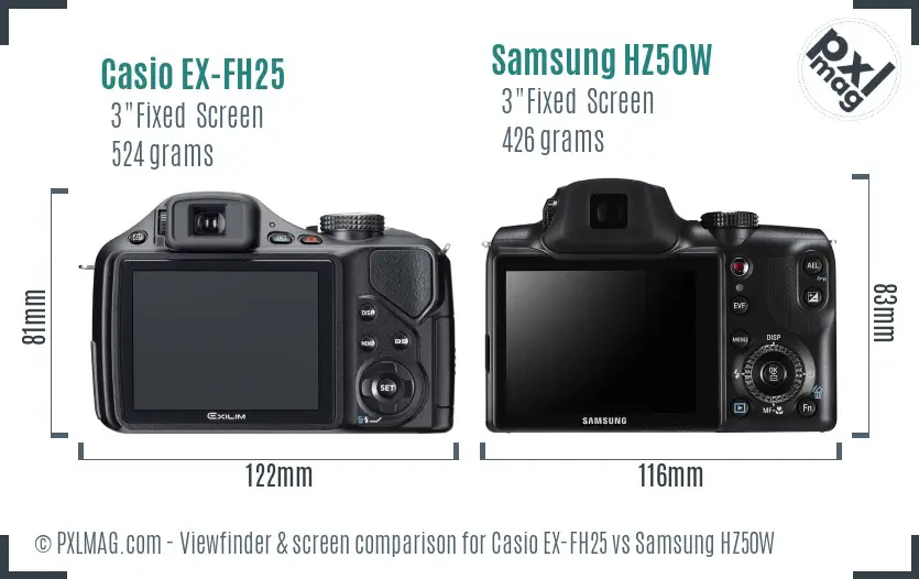 Casio EX-FH25 vs Samsung HZ50W Screen and Viewfinder comparison