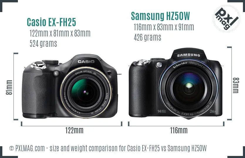 Casio EX-FH25 vs Samsung HZ50W size comparison