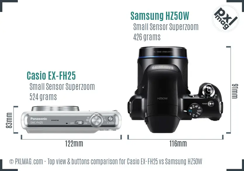 Casio EX-FH25 vs Samsung HZ50W top view buttons comparison