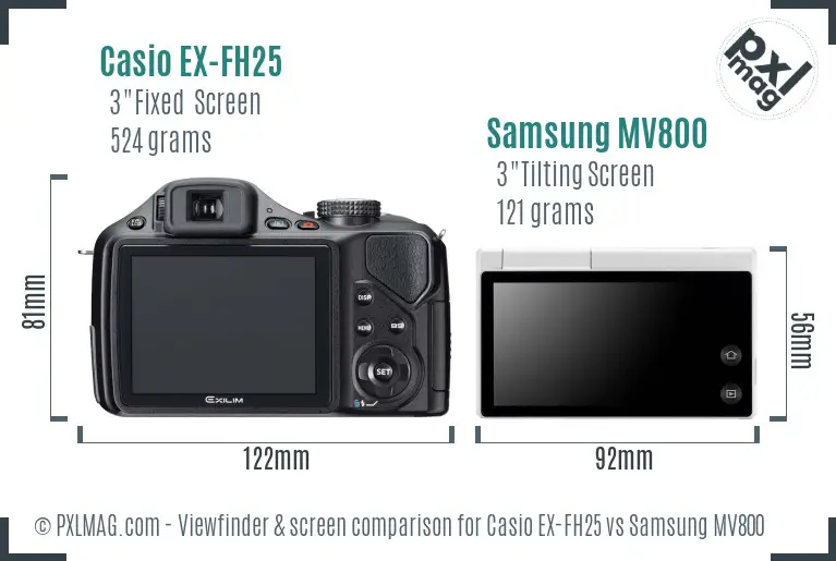 Casio EX-FH25 vs Samsung MV800 Screen and Viewfinder comparison