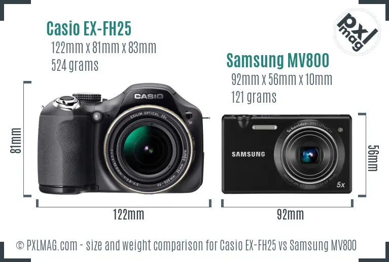 Casio EX-FH25 vs Samsung MV800 size comparison