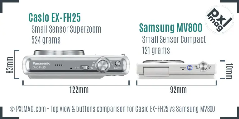 Casio EX-FH25 vs Samsung MV800 top view buttons comparison