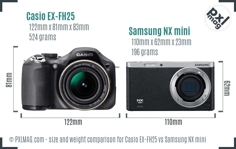 Casio EX-FH25 vs Samsung NX mini size comparison