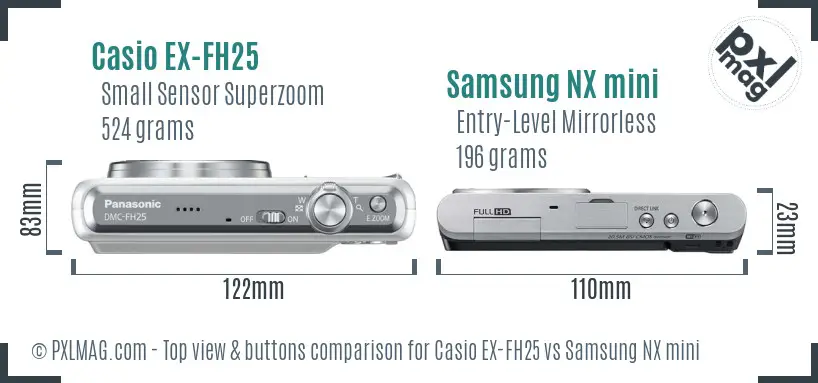 Casio EX-FH25 vs Samsung NX mini top view buttons comparison