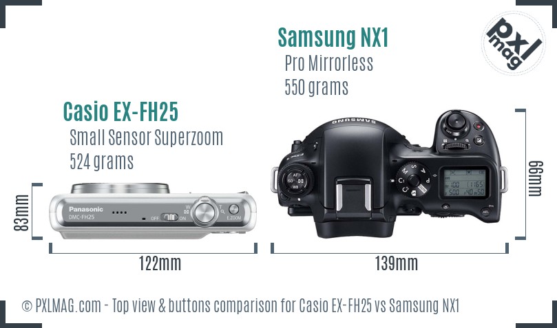 Casio EX-FH25 vs Samsung NX1 top view buttons comparison