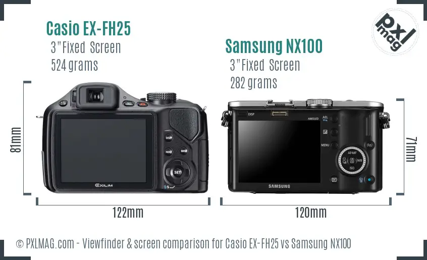 Casio EX-FH25 vs Samsung NX100 Screen and Viewfinder comparison