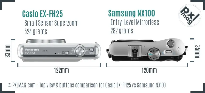 Casio EX-FH25 vs Samsung NX100 top view buttons comparison