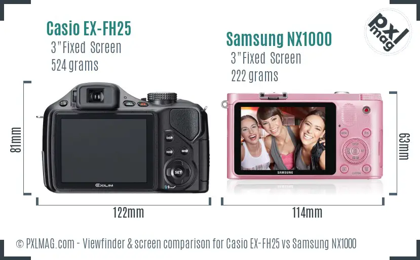 Casio EX-FH25 vs Samsung NX1000 Screen and Viewfinder comparison