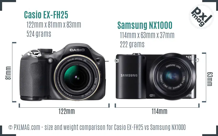 Casio EX-FH25 vs Samsung NX1000 size comparison