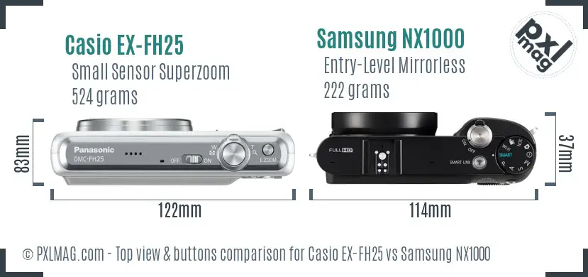 Casio EX-FH25 vs Samsung NX1000 top view buttons comparison