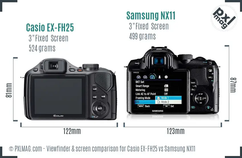 Casio EX-FH25 vs Samsung NX11 Screen and Viewfinder comparison Casio EX-FH25 vs Samsung NX11 Screen and Viewfinder comparison