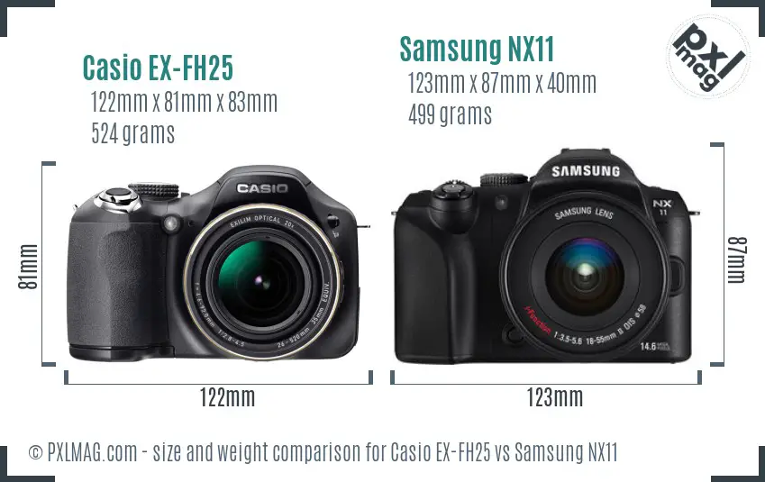 Casio EX-FH25 vs Samsung NX11 size comparison Casio EX-FH25 vs Samsung NX11 size comparison