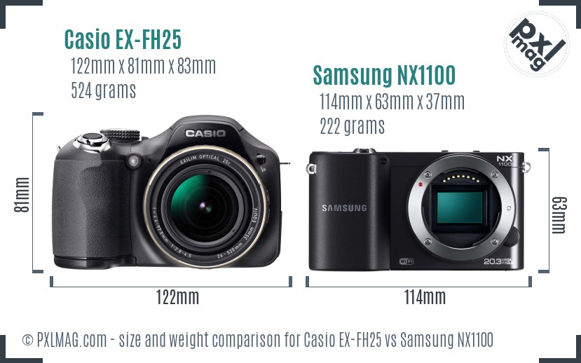 Casio EX-FH25 vs Samsung NX1100 size comparison Casio EX-FH25 vs Samsung NX1100 size comparison