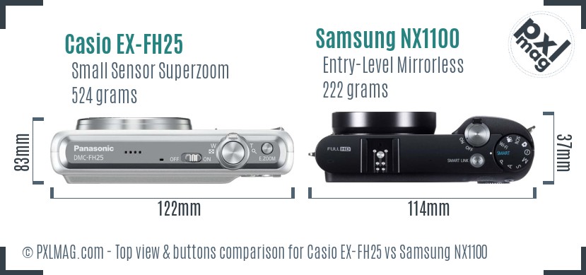 Casio EX-FH25 vs Samsung NX1100 top view buttons comparison