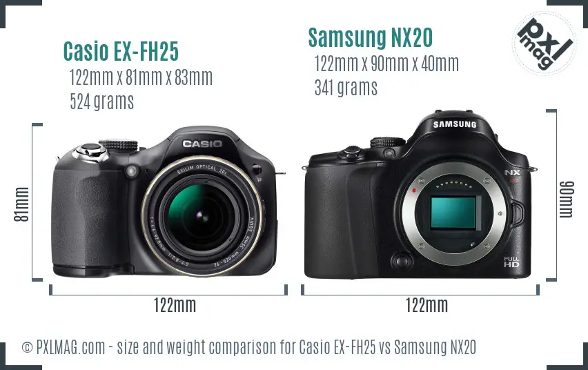 Casio EX-FH25 vs Samsung NX20 size comparison