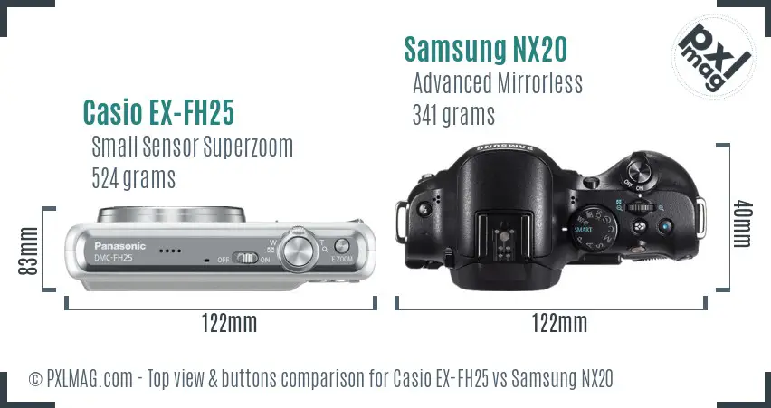 Casio EX-FH25 vs Samsung NX20 top view buttons comparison