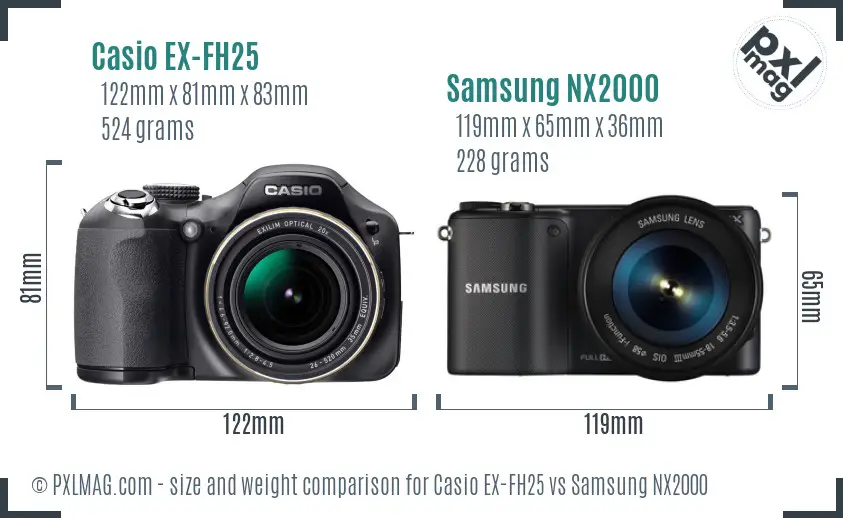 Casio EX-FH25 vs Samsung NX2000 size comparison