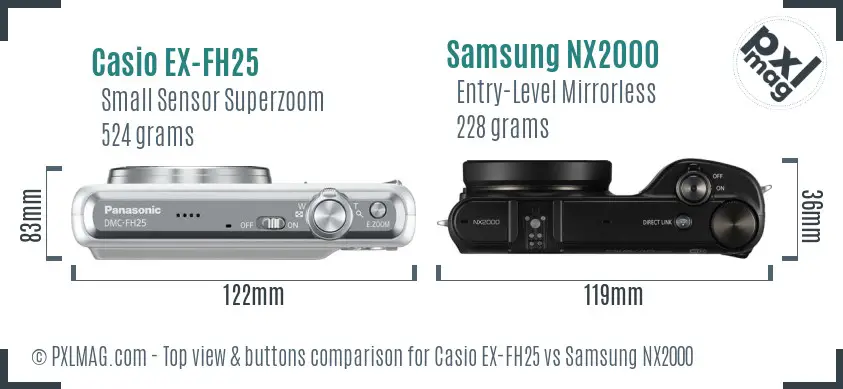 Casio EX-FH25 vs Samsung NX2000 top view buttons comparison