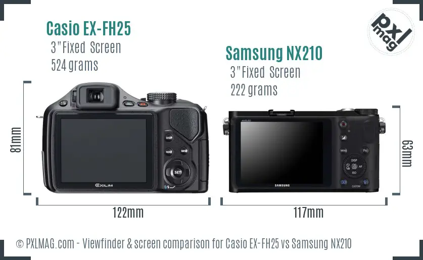 Casio EX-FH25 vs Samsung NX210 Screen and Viewfinder comparison