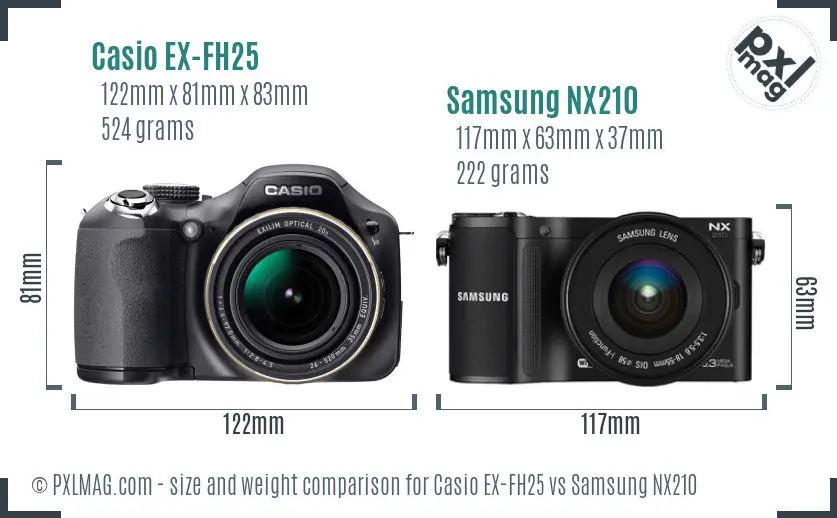 Casio EX-FH25 vs Samsung NX210 size comparison