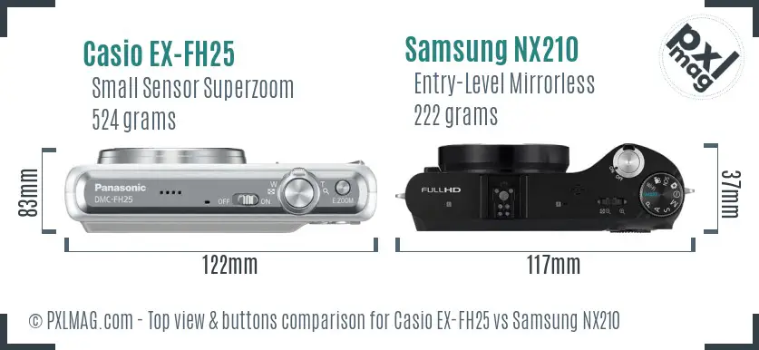 Casio EX-FH25 vs Samsung NX210 top view buttons comparison