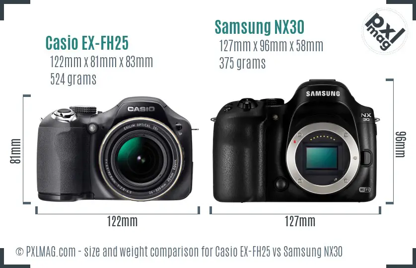 Casio EX-FH25 vs Samsung NX30 size comparison