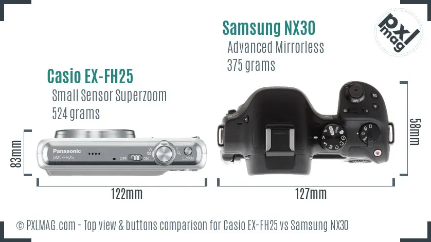 Casio EX-FH25 vs Samsung NX30 top view buttons comparison