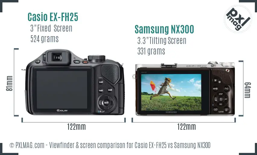 Casio EX-FH25 vs Samsung NX300 Screen and Viewfinder comparison