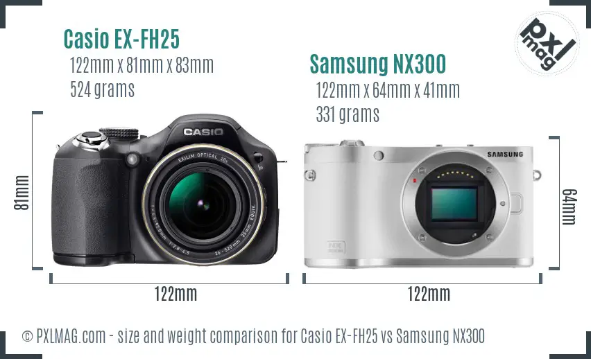 Casio EX-FH25 vs Samsung NX300 size comparison