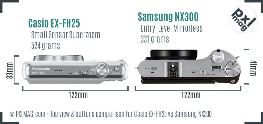 Casio EX-FH25 vs Samsung NX300 top view buttons comparison