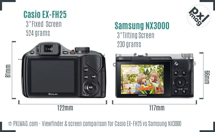 Casio EX-FH25 vs Samsung NX3000 Screen and Viewfinder comparison