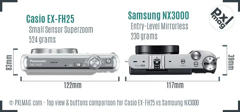 Casio EX-FH25 vs Samsung NX3000 top view buttons comparison