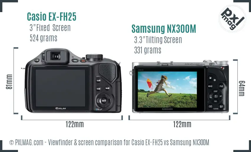Casio EX-FH25 vs Samsung NX300M Screen and Viewfinder comparison
