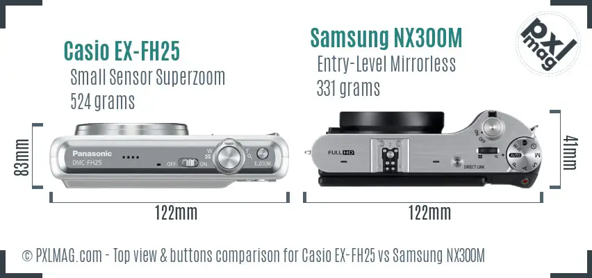 Casio EX-FH25 vs Samsung NX300M top view buttons comparison