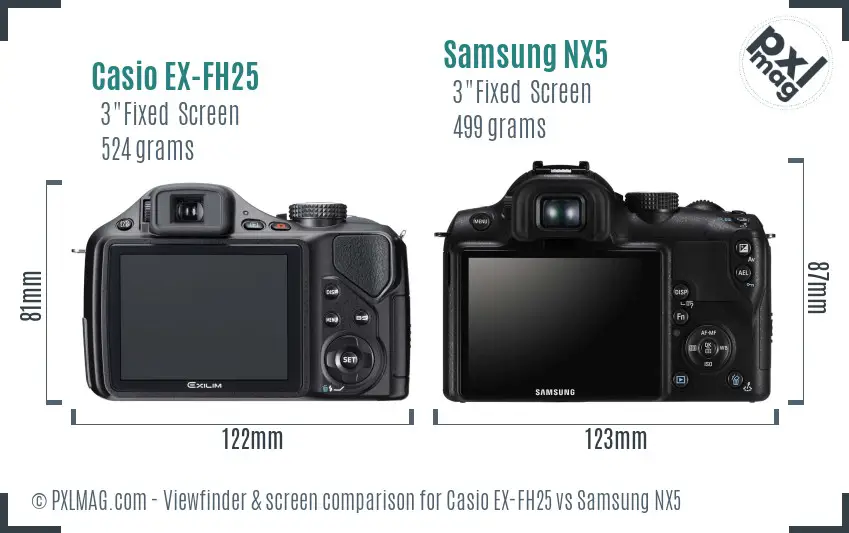 Casio EX-FH25 vs Samsung NX5 Screen and Viewfinder comparison Casio EX-FH25 vs Samsung NX5 Screen and Viewfinder comparison