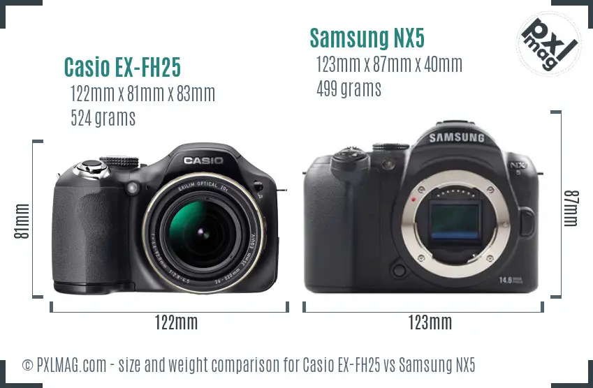 Casio EX-FH25 vs Samsung NX5 size comparison Casio EX-FH25 vs Samsung NX5 size comparison