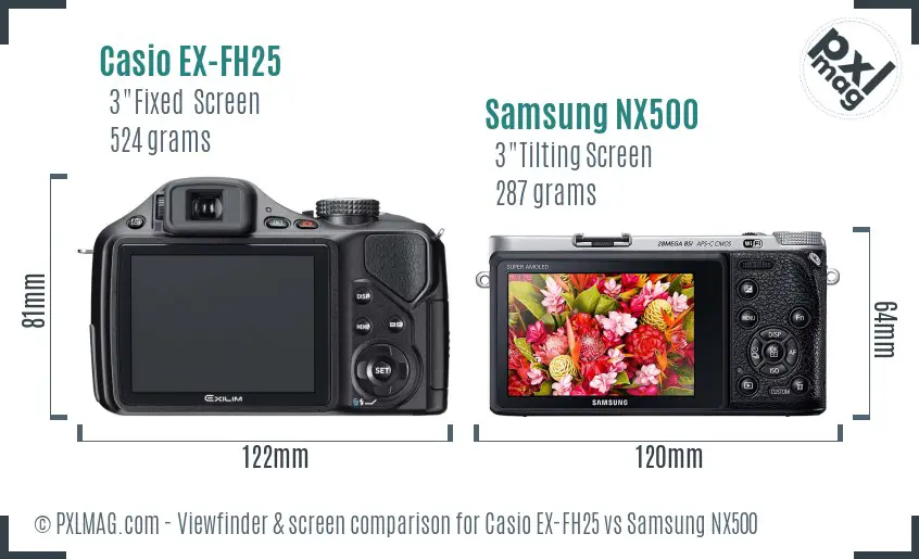 Casio EX-FH25 vs Samsung NX500 Screen and Viewfinder comparison