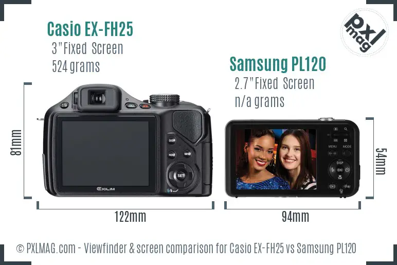 Casio EX-FH25 vs Samsung PL120 Screen and Viewfinder comparison
